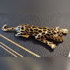 Vintage Leopard Brooch in Gold and Black